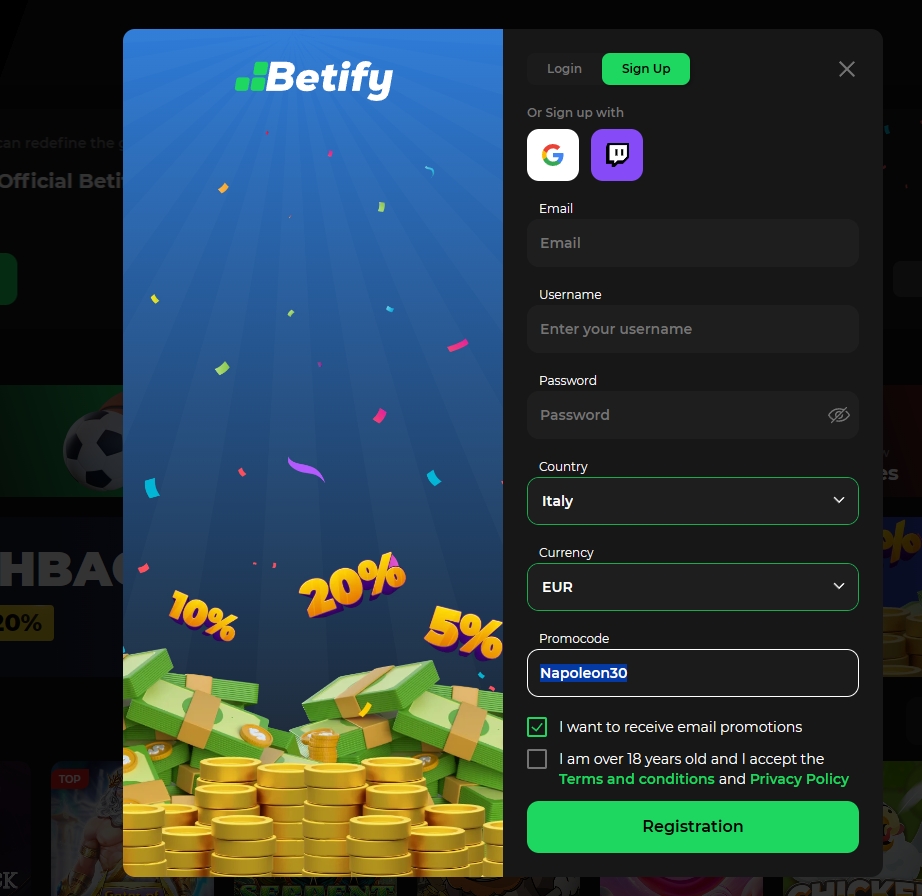 Betify - 30 Giros Gratis